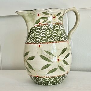 Temp-Tations Green and Cream Floral Ceramic Pitcher